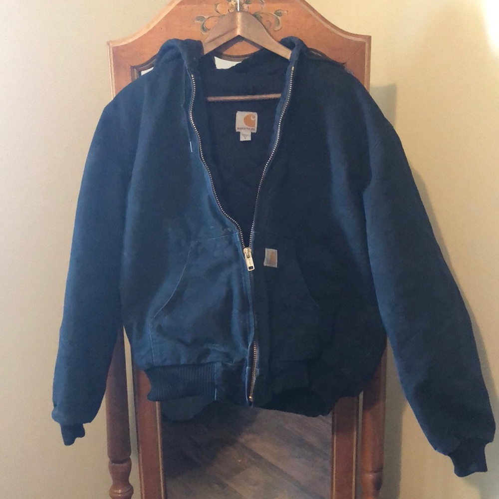 Black hooded carhart coat